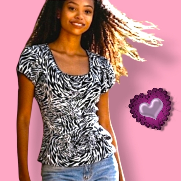 Worthington Tops - 🦓 EUC Zebra Print Short Cap Sleeve Stretchy Top by Worthington